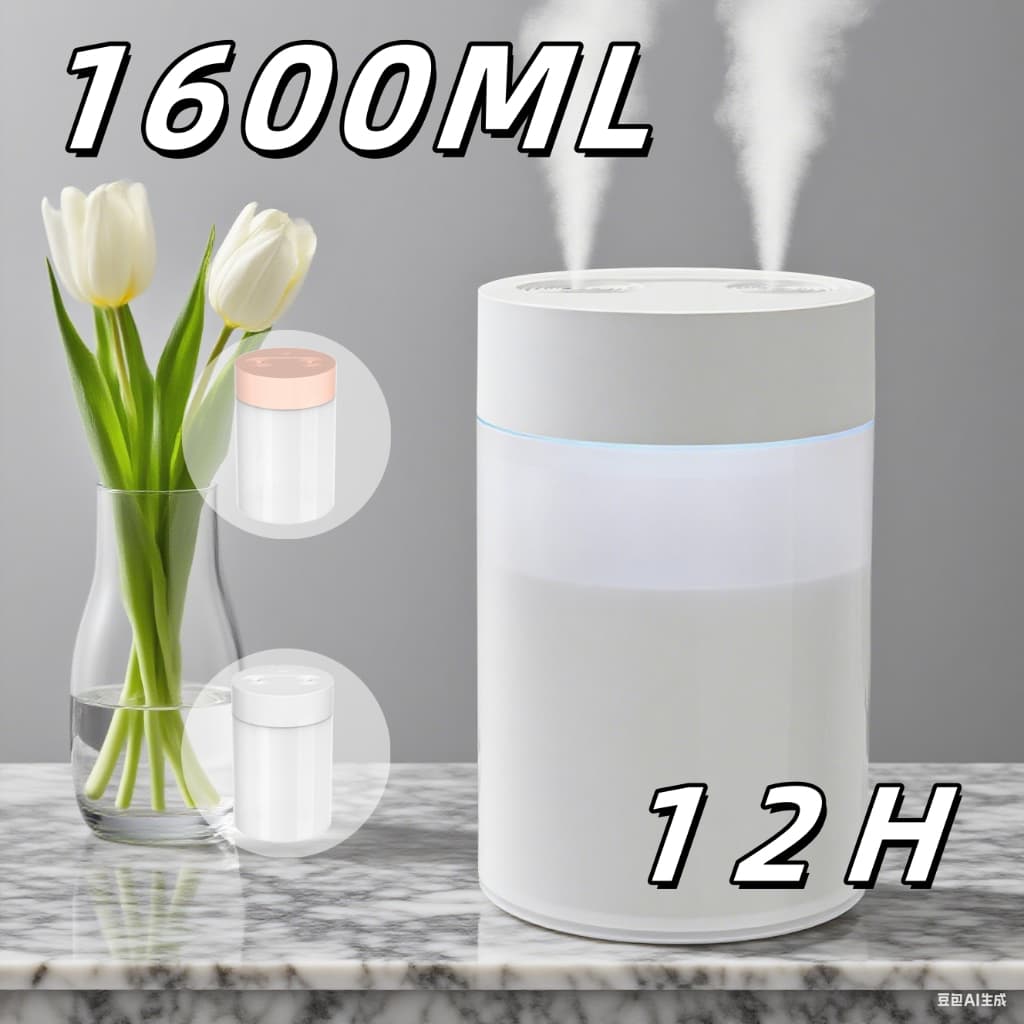 Umidificador De Ar Grande 1600ML PortátilCom Coloridas Saída Dupla Luzes LED's Silencioso