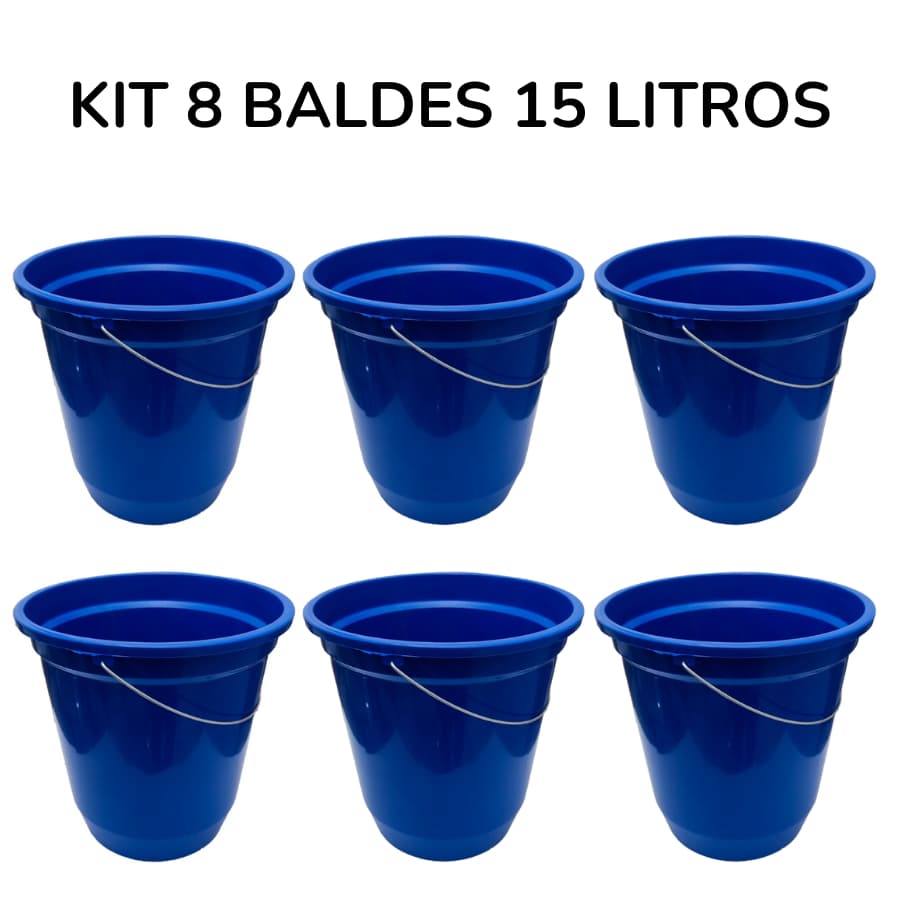 Kit 8 Baldes Limpeza 15 Litros Plástico Reforçado Grandes Multiuso