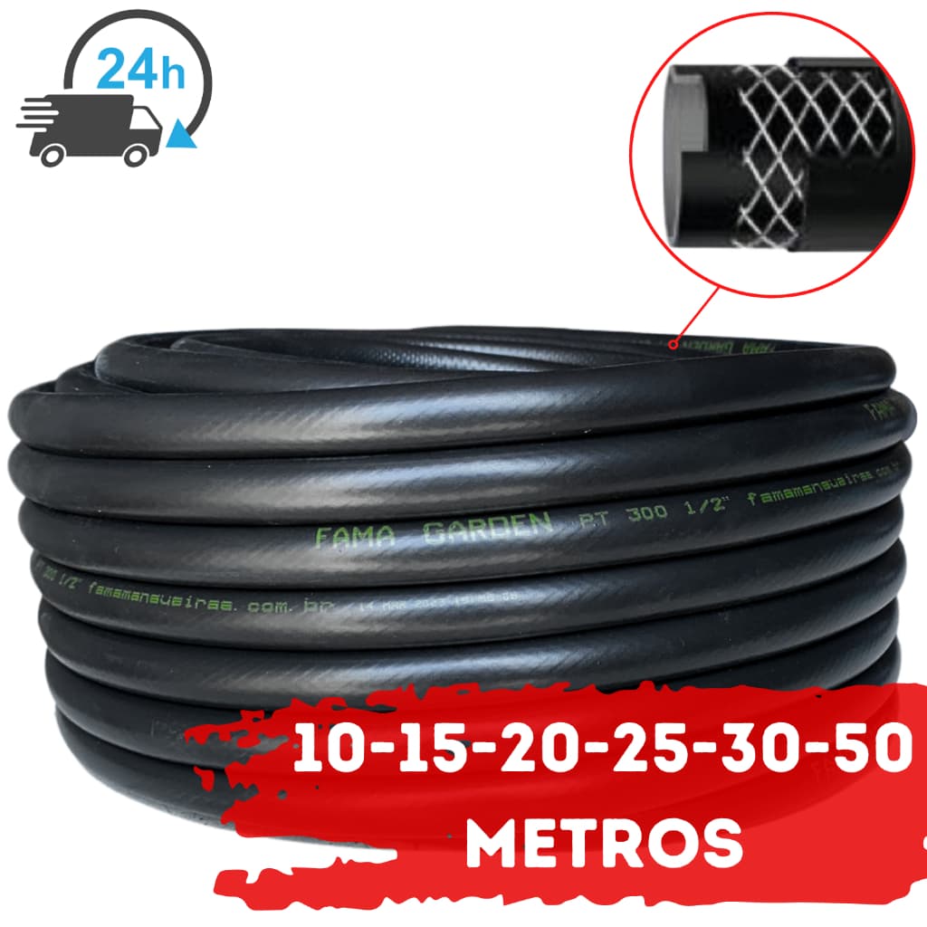 Mangueira de Jardim Reforçada Fama Profissional PT300 1/2" 10 15 20 25 30 E 50 Metros