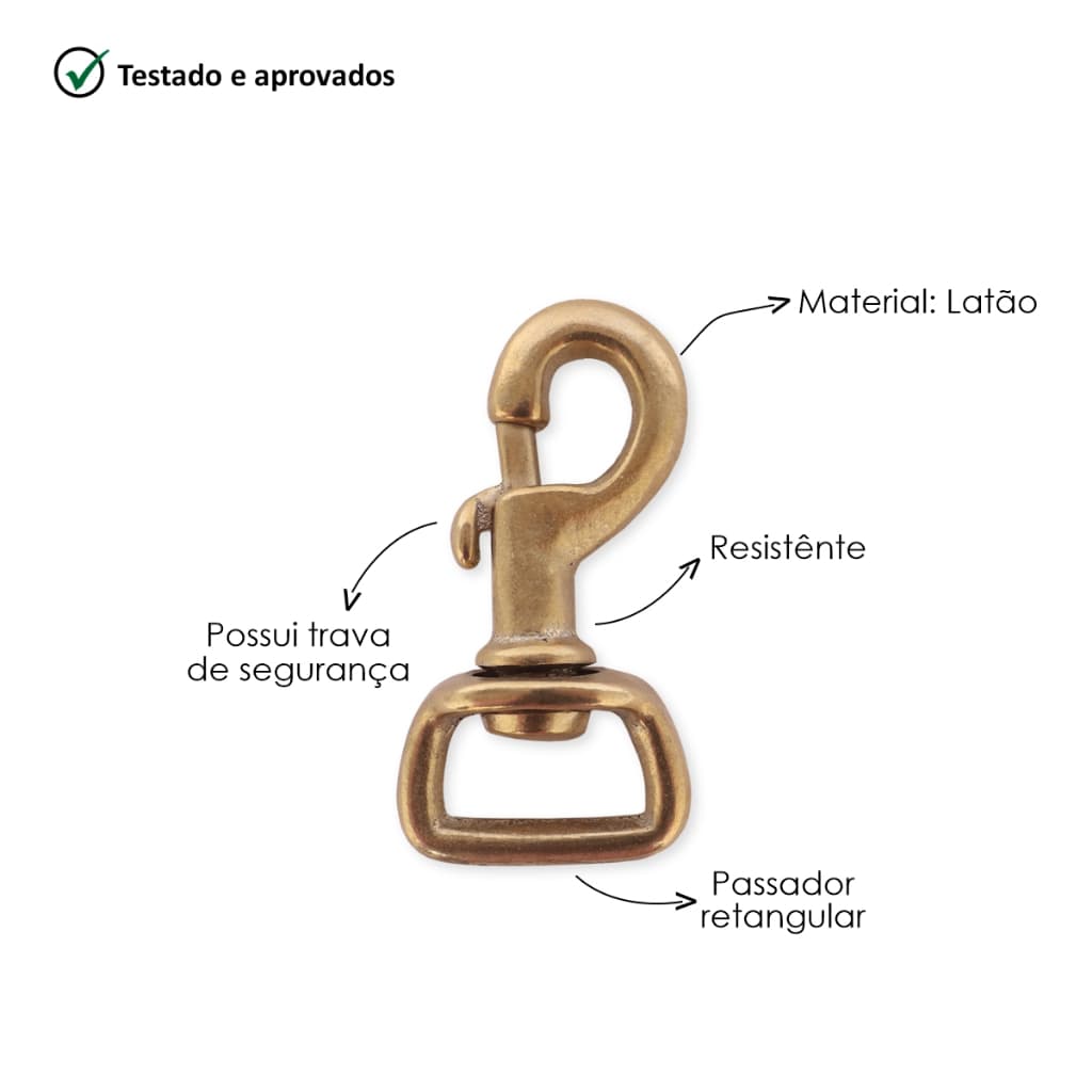 Mosquetão Latão Maciço Base Quadrada 25mm