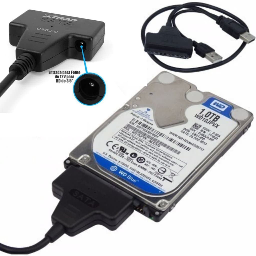Cabo Sata Usb 2.0 e 3.0 Leitor DVD HD/HDD Desktop SSD 2.5 3.5