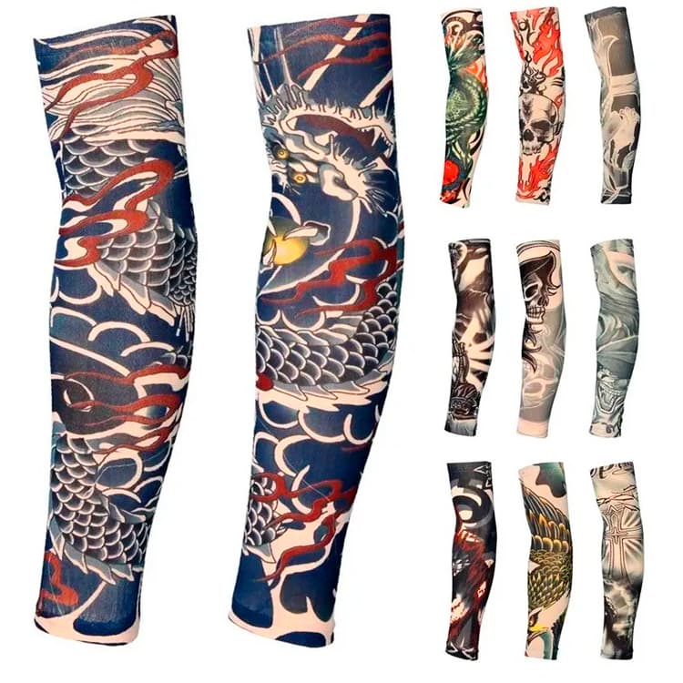 03 Pares de Manguito Manga Tattoo Tatuagem Falsa Moto Motociclismo Bike Ciclismo