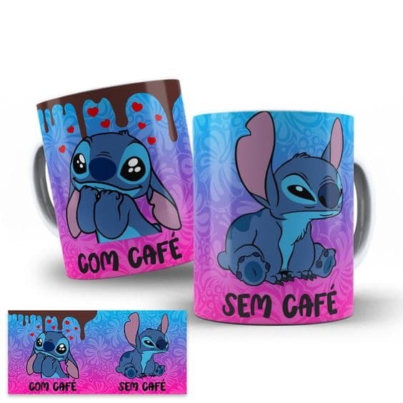 Caneca Stitch  Com Café Sem Café (vários modelos)