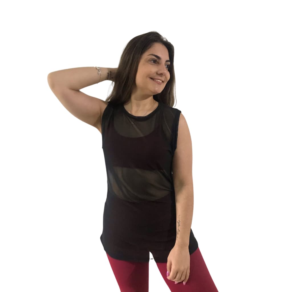 Regata Feminina de Tule Transparente Roupa de academia Moda fitness