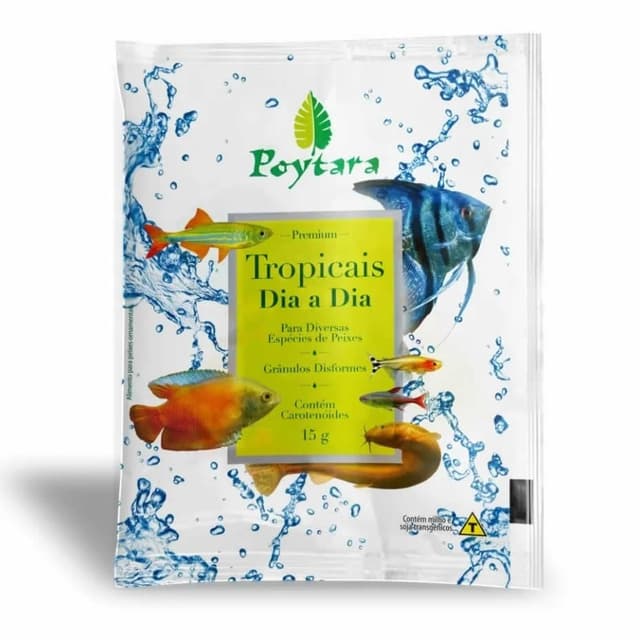Ração Para Peixes Poytara Tropicais Dia A Dia 15g - Alimento Completo Diário Ideal Para Aquário Comunitário
