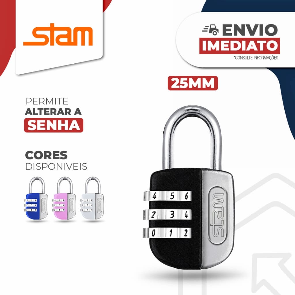 Cadeado segurança Stam original com Senha Alteravel Segredo 25mm (Escolha sua Cor) | Stam