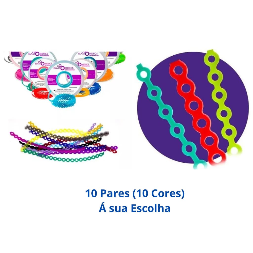 Borrachinha de Aparelho Trançada Linguinha 20 Tirinhas (10 Pares) Colorido