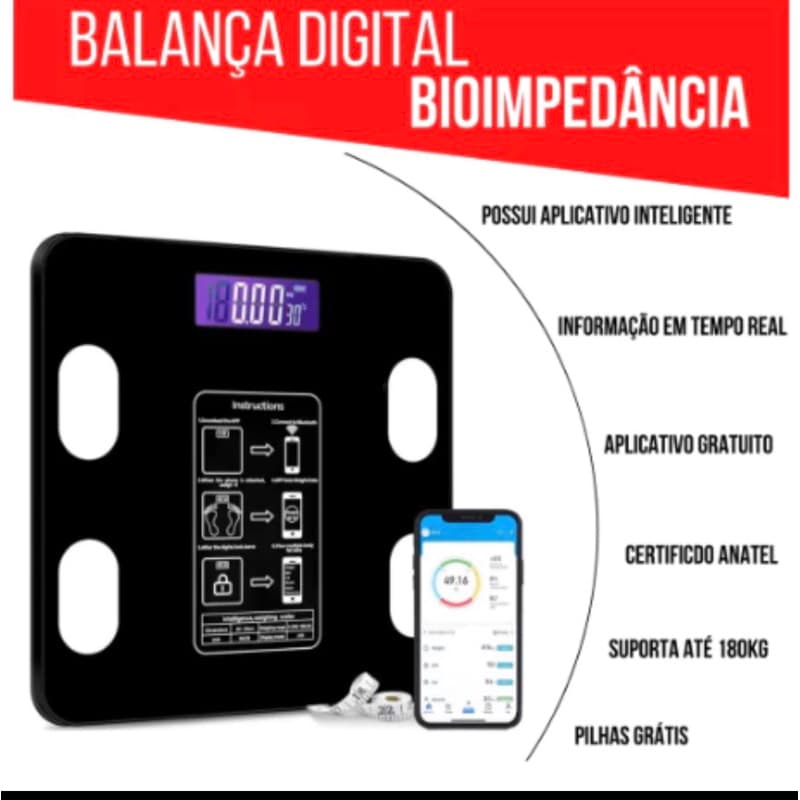 Balança de Bioimpedancia Corporal Digital com Bluetooth 180KG