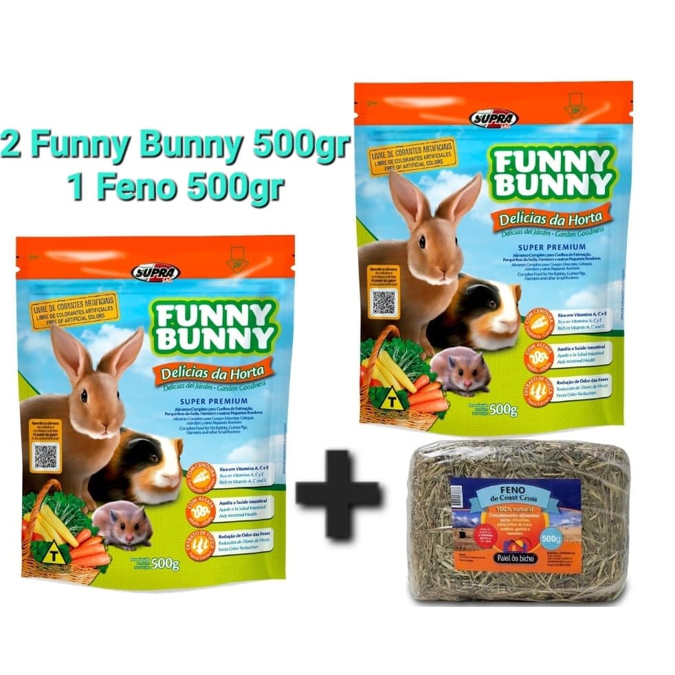 FUNNY BUNNY E FENO PARA ROEDORES 2 FUNNY DE 500GR 1 FENO 500GR