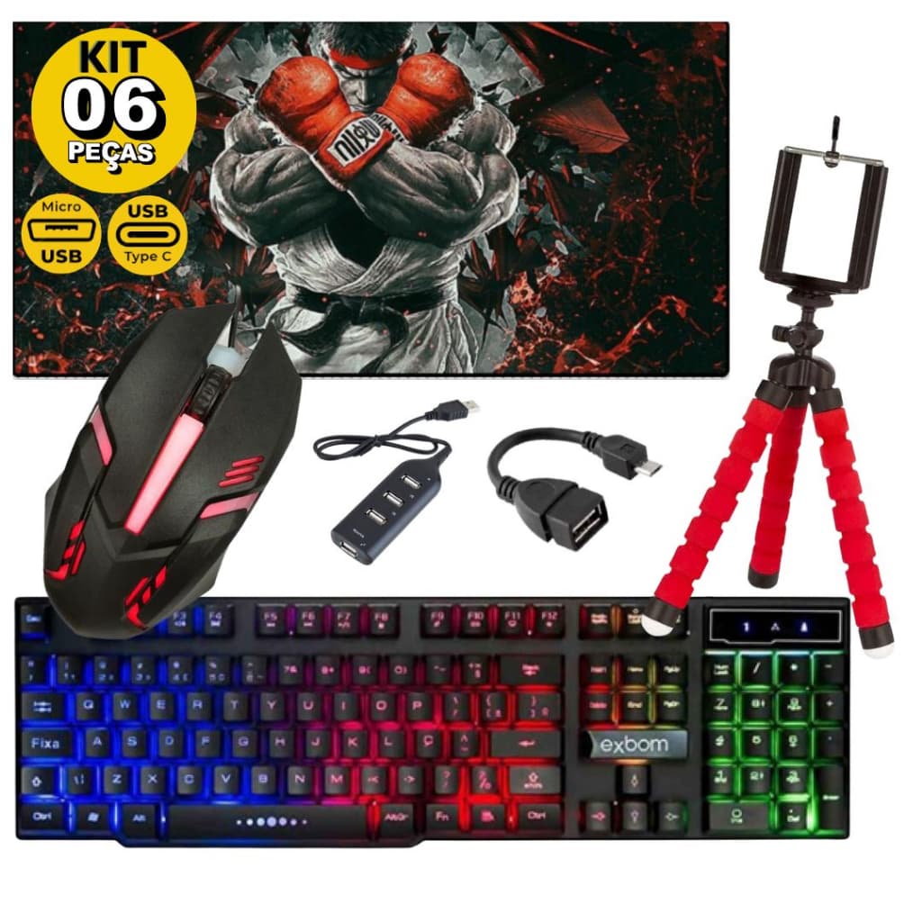 Kit Mobilador Gamer Completo Para Celular Com Teclado + Mouse Óptico