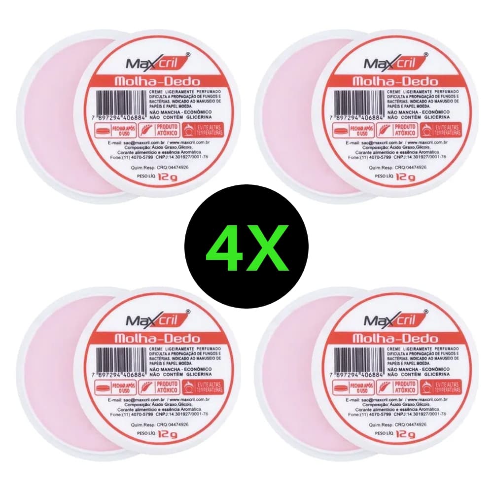 Molha Dedo Para Manusear Papéis 12 Gramas – Kit C/ 4 Unidades