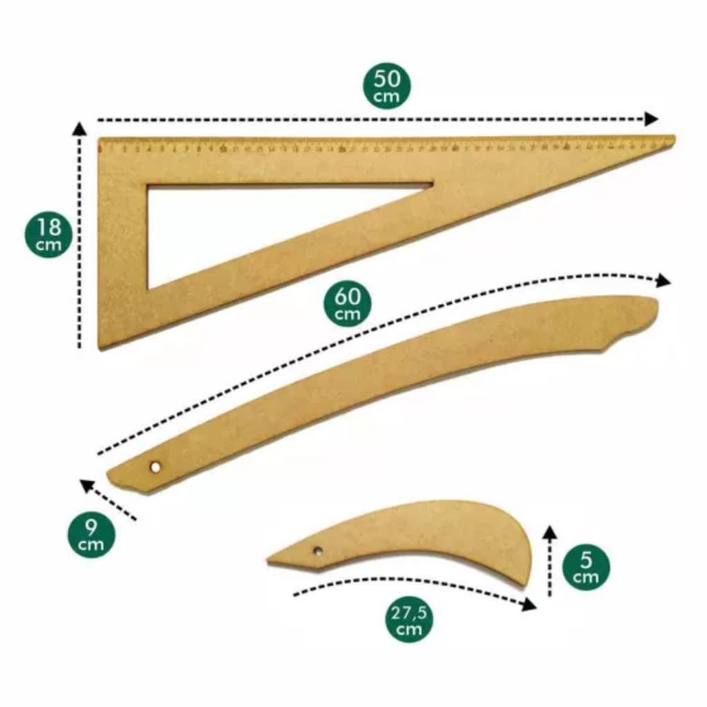 Kit para Costura e Modelagem 3 Peças  Réguas Curvas E Esquadro