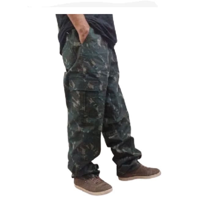 Calça Cargo Camuflada Sarja 100% Algodão 6 Bolsos