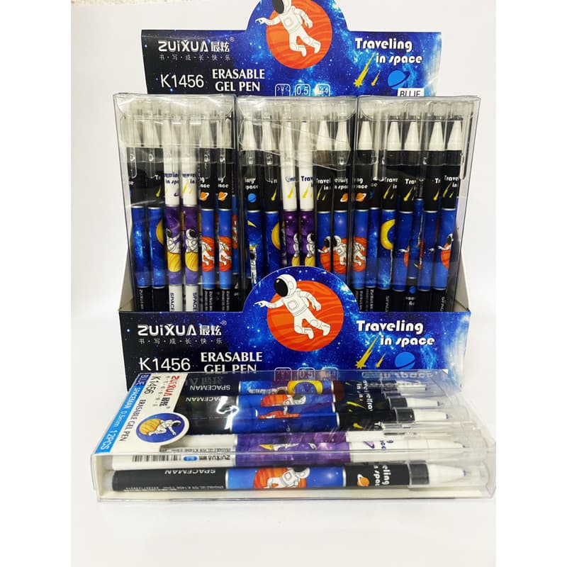Kit de 12/24 peças Caneta com estampa astronauta e star de Apagável De Tinta Azul e 0,5 Mm