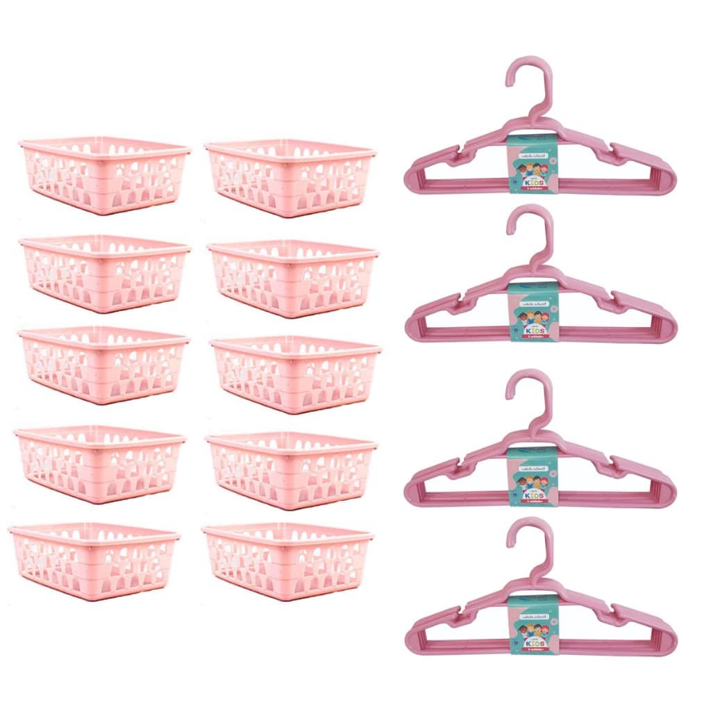 Cestinha organizadora e cabide infantil bebê kit 10 cestos e 20 cabides organizador