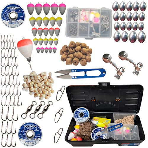 Caixa Maleta Anzóis Chumbo Girador Estojo Tralha Completa Kit Pescaria Tralha Pesca Kit Anzol Maleta
