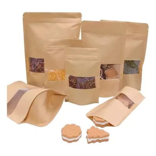 Saco Stand Up Pouch Kraft Com Visor 9x14 - Envio Rápido