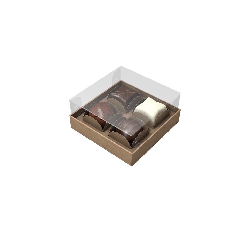 50 Caixas Brigadeiro Gourmet para 4 doces Branco ou Kraft 10x10x4cm