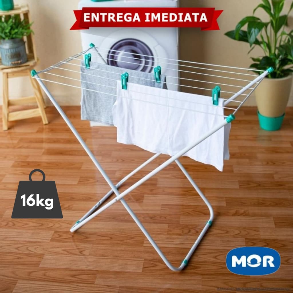 Varal De Chão Dobrável Retrátil Slim Preto Black Branco White Qualidade Mor Seca Roupas