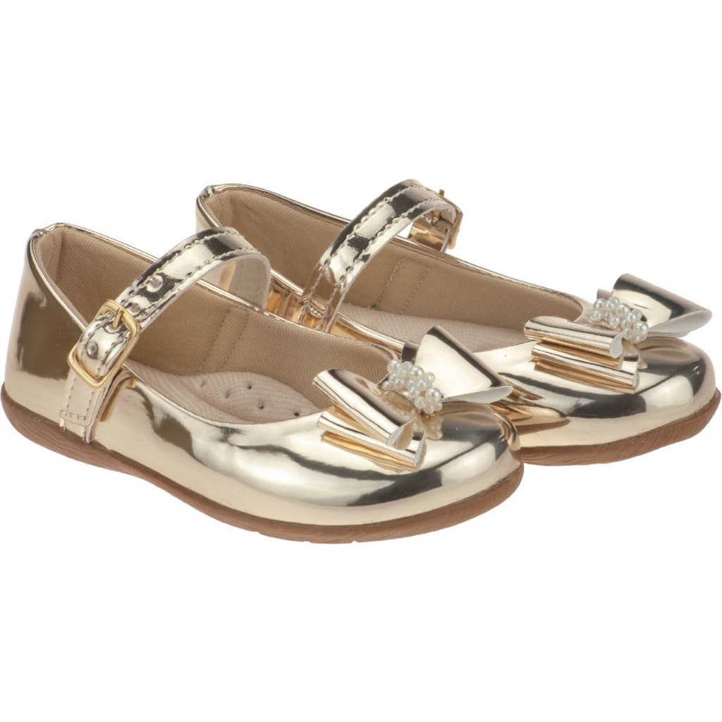 Sapatilha Infantil Menina Laço Dourada Conforto Leve Festa Ocasião Especial Daminha Luxo