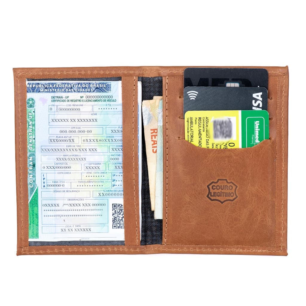 Carteira Porta Documentos masculino De Couro Legitmo Slim Cartão Dinheiro Rg Cnh Moto Carro