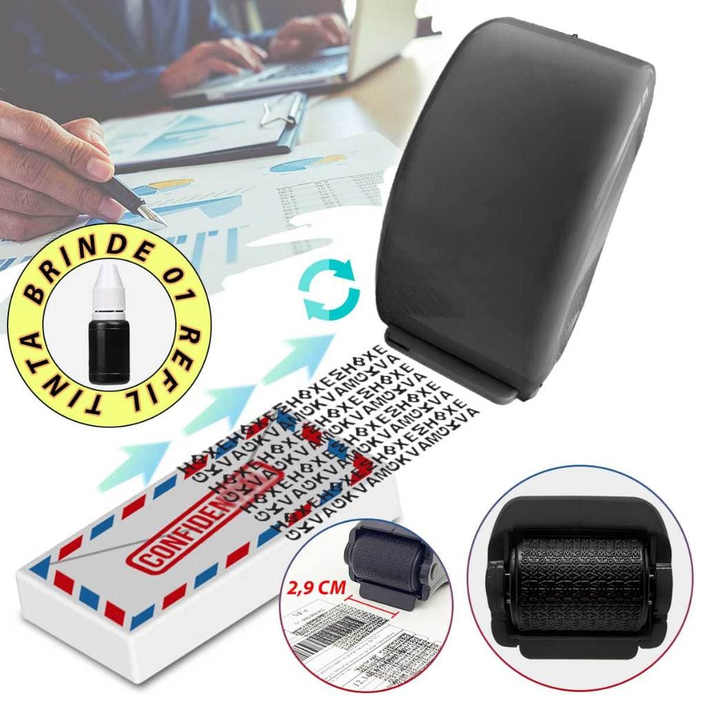 Carimbo Segurança Protetor Privacidade Confidencial Proteção Rolo Rolete Esconde Apaga Dados Sigilosos Roller Rolinho