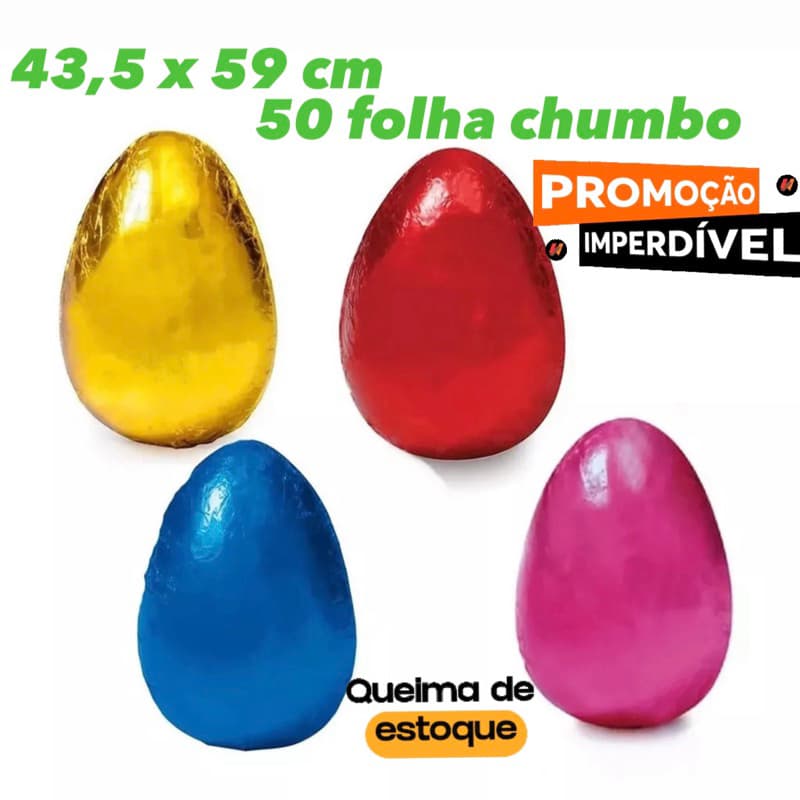 50 FOLHA CHUMBO DE ALUMÍNIO PARA OVO DE PÁSCOA 43,5x59 CM CORES OFF (CHOCO)