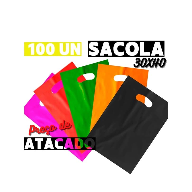 100 Sacolas 30x40 Boca de Palhaço 30x40 Sacolinha Plástica Alça Vazada Para Lojas