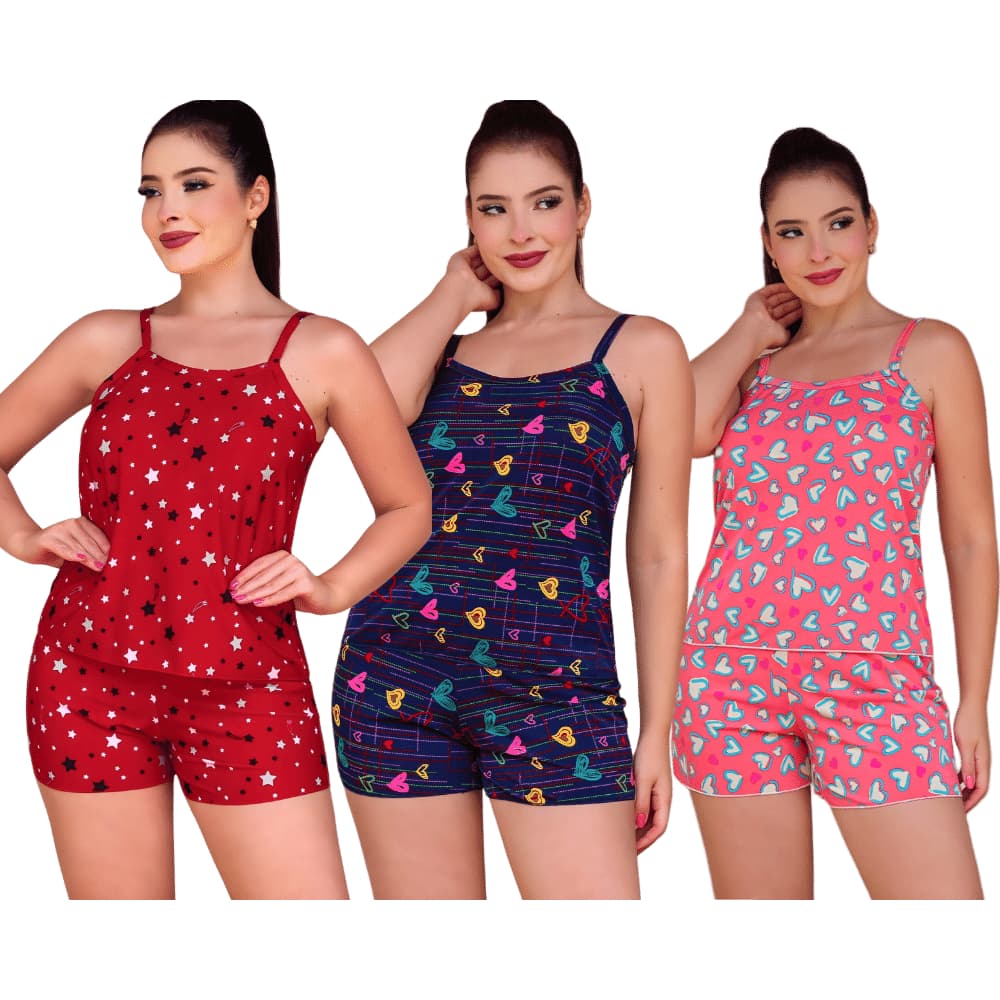 Kit Pijamas Adultos Femininos Baby Doll Liganete Alcinha Estampado