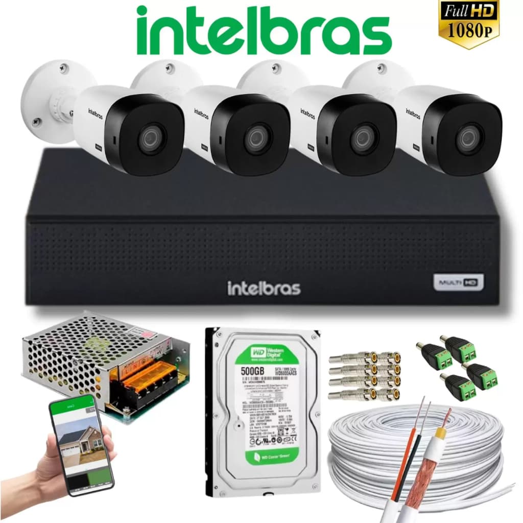 Kit Intelbras 4 Cam 1220b hd Dvr Mhdx 3104c Full Hd C/ Hd 500GB