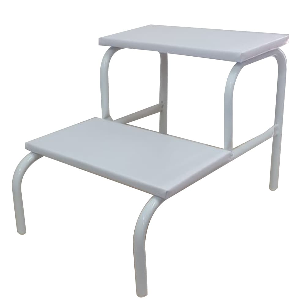 Escada Clínica de 2 Degraus Esmaltada Branca Tubo 3/4 Com Piso em MDF Branco (TODA BRANCA)