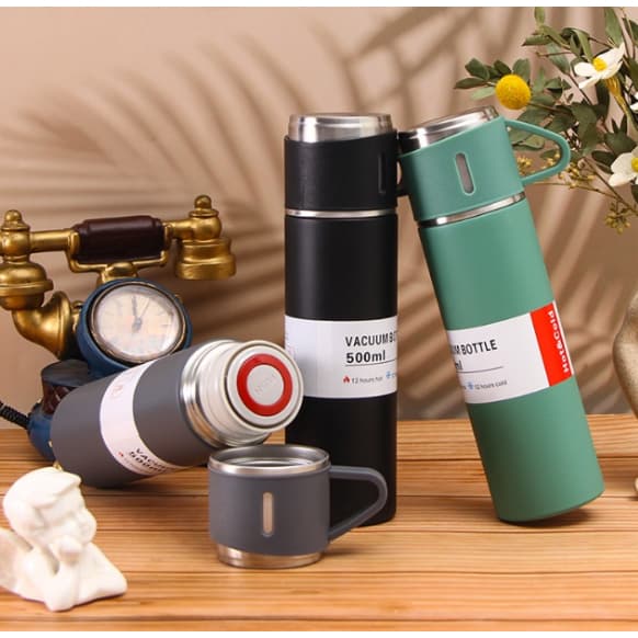 Garrafa Termica Inox 500ml Agua ou Cafe Quente & Frio Com Tampa Copinho Academia Escolar