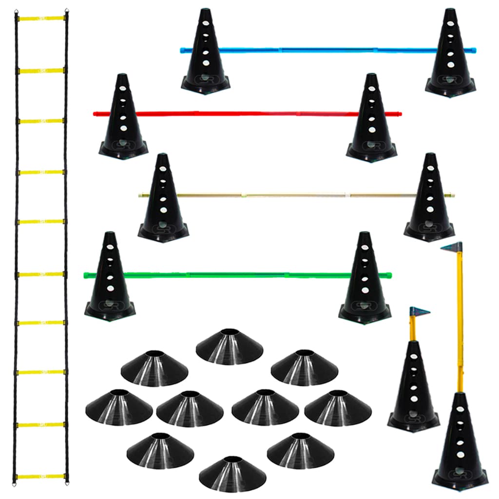Kit Escada Funcional + 10 Cones Furados C/ Barreira + 10 Pratos - Black