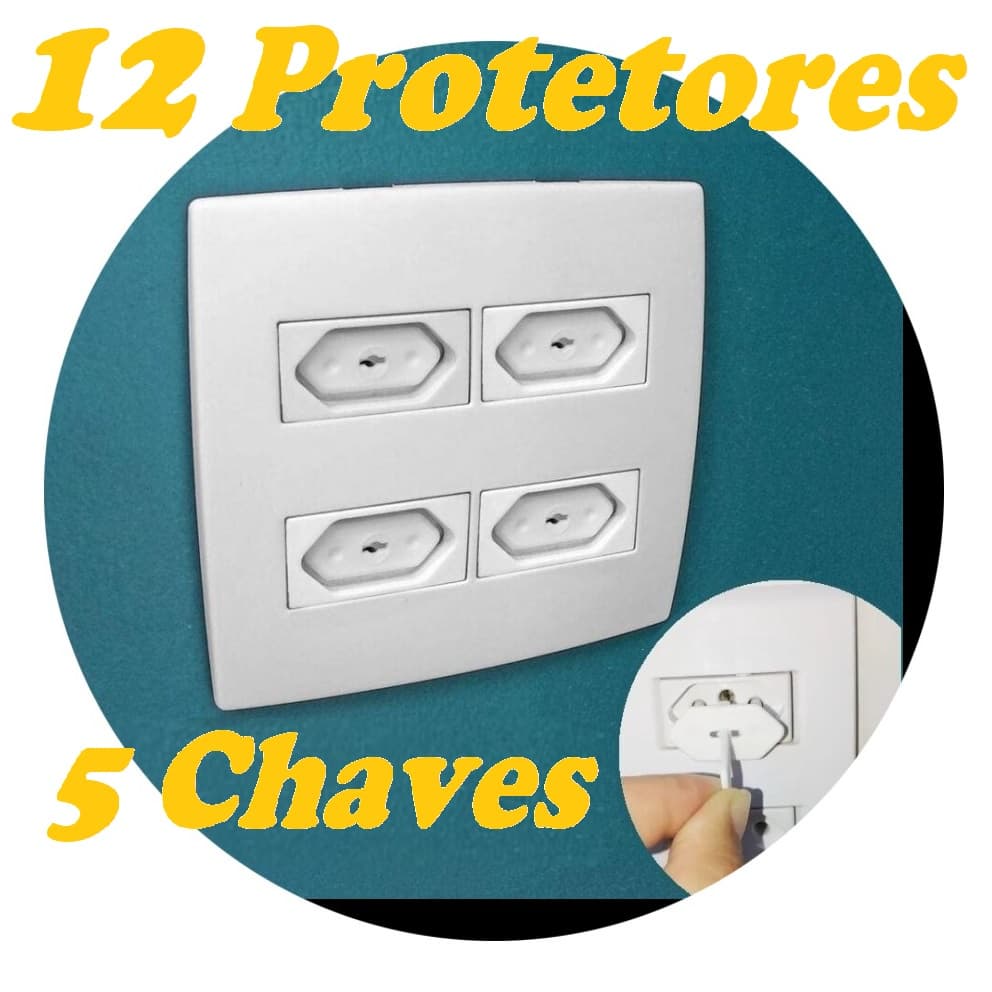 12 Protetores de Tomada + 5 Chavinhas Segurança Bebê Antichoque