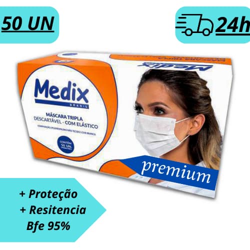 Mascara Tripla camada Premium Medix 50un envio 24h