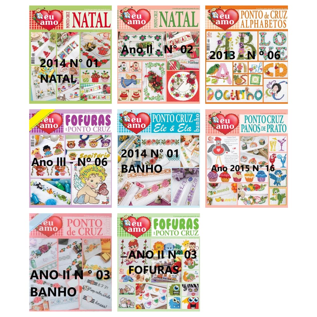 Kit 5 Revistas Eu Amo Ponto Cruz Bordados Modernos Central Lote 2
