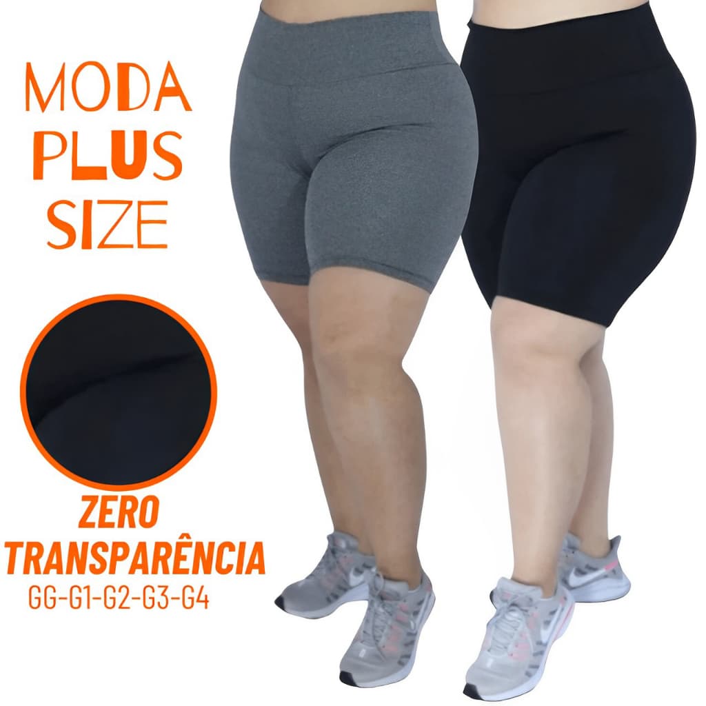 Short Legging Plus Size Feminino Meia Coxa Suplex Bermuda Cintura Alta Academia Zero Transparência