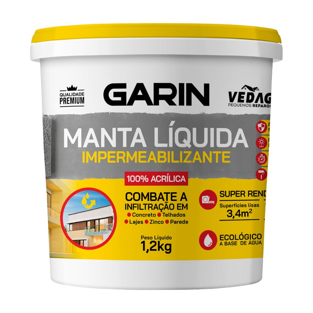 Manta Líquida Emborrachada Impermeabilizante Garin Cores 1,2kg