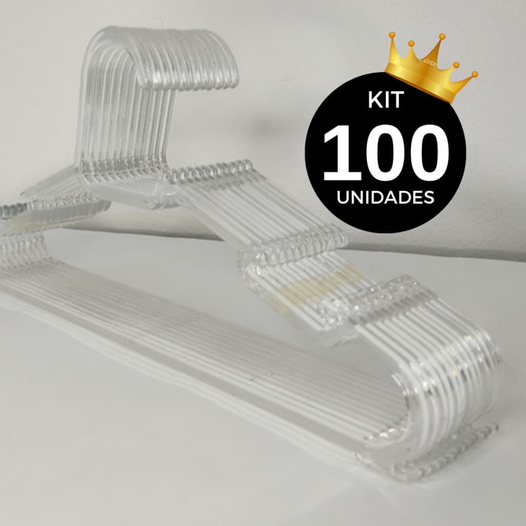Kit 100 Cabide acrílico TRANSPARENTE Cabide Reforçado para roupas adulto Cristal envio imediato promoção