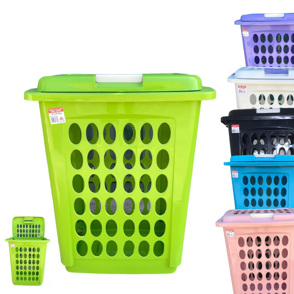 Cesto De Roupa Organizador Com Tampa 72 Litros Organizadores Lavanderia Multiuso