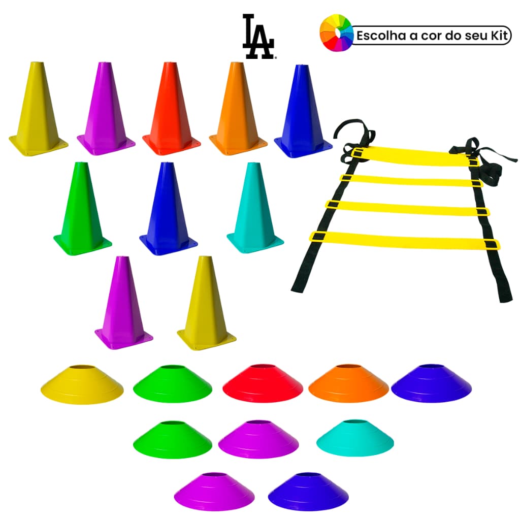 Kit 10 Cones, 10 Chapéus Chinês e 1 Escada Agilidade Para Treino Funcional