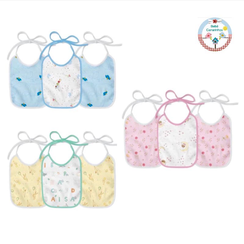 Kit 3 Babador Flanelado e Plastificado da Papi 21cm x 19cm.