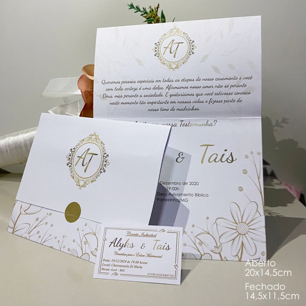Promoção Convite de Casamento (50 unidades) + 100 Individuais + Adesivo Dourado