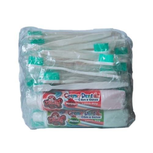Pacote Com 50 Escovas descartáveis + 2 Cremes Dentais 90g Catdog