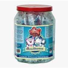 Pote Escova Descartável + Creme Dental Para Cães Cachorro e Gatos Cat Dog - 40un