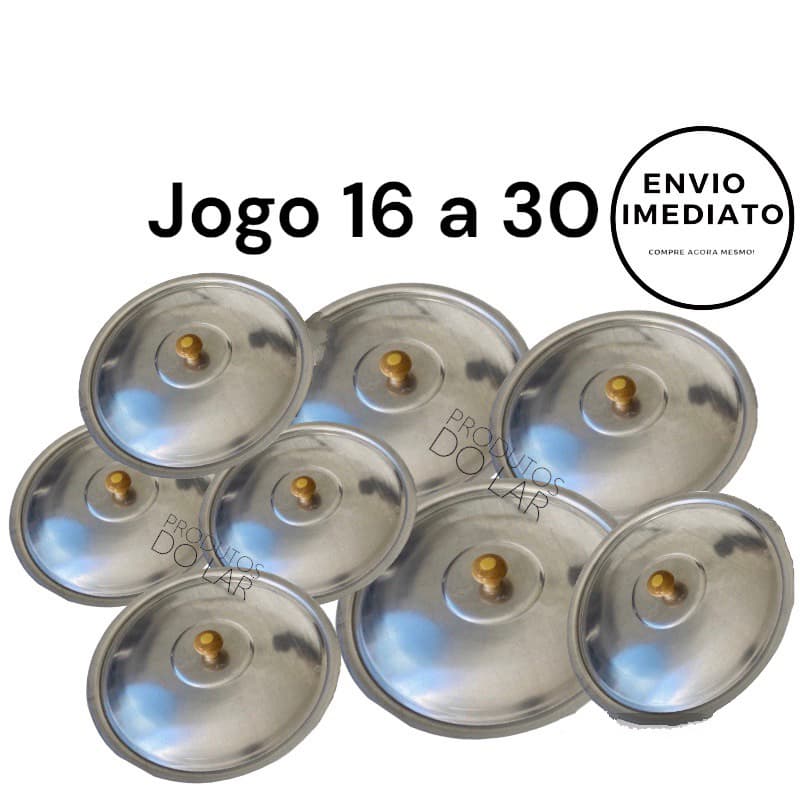 Jogo Tampas Completo 16 a 30 Para Panelas  encaixe Universal