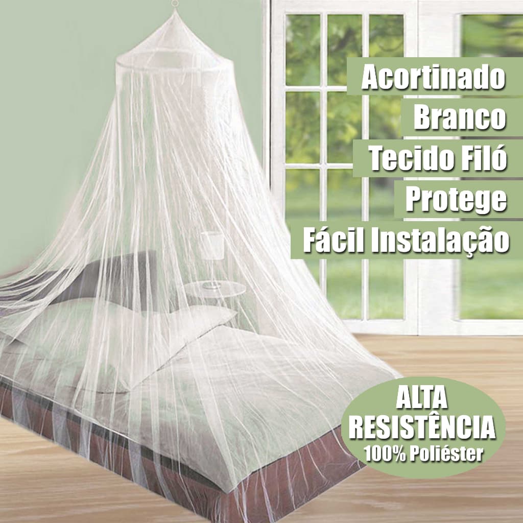 Mosquiteiro Cortinado De Teto Casal Grande em Filó Branco 280cm Altura Tecido Super Resistente 100% Poliéster