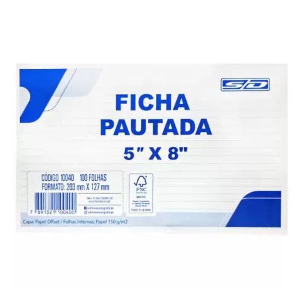 Ficha Pautada 5x8 / 203 mm x 127 mm 100 Fichas - Animativa