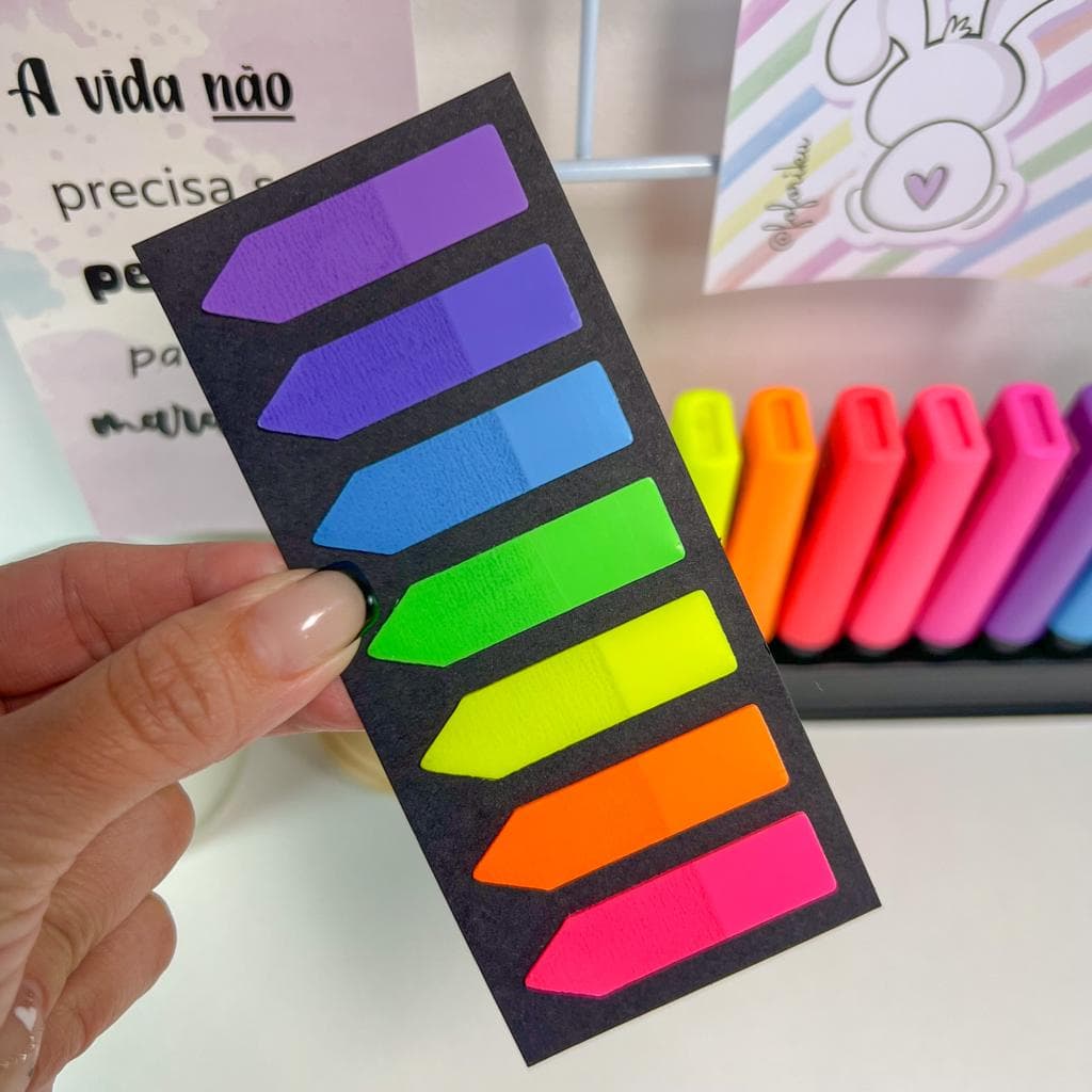 Marca Página Adesivo Ponta formato Seta Sticky Notes Neon Transparente Pet Marker 
