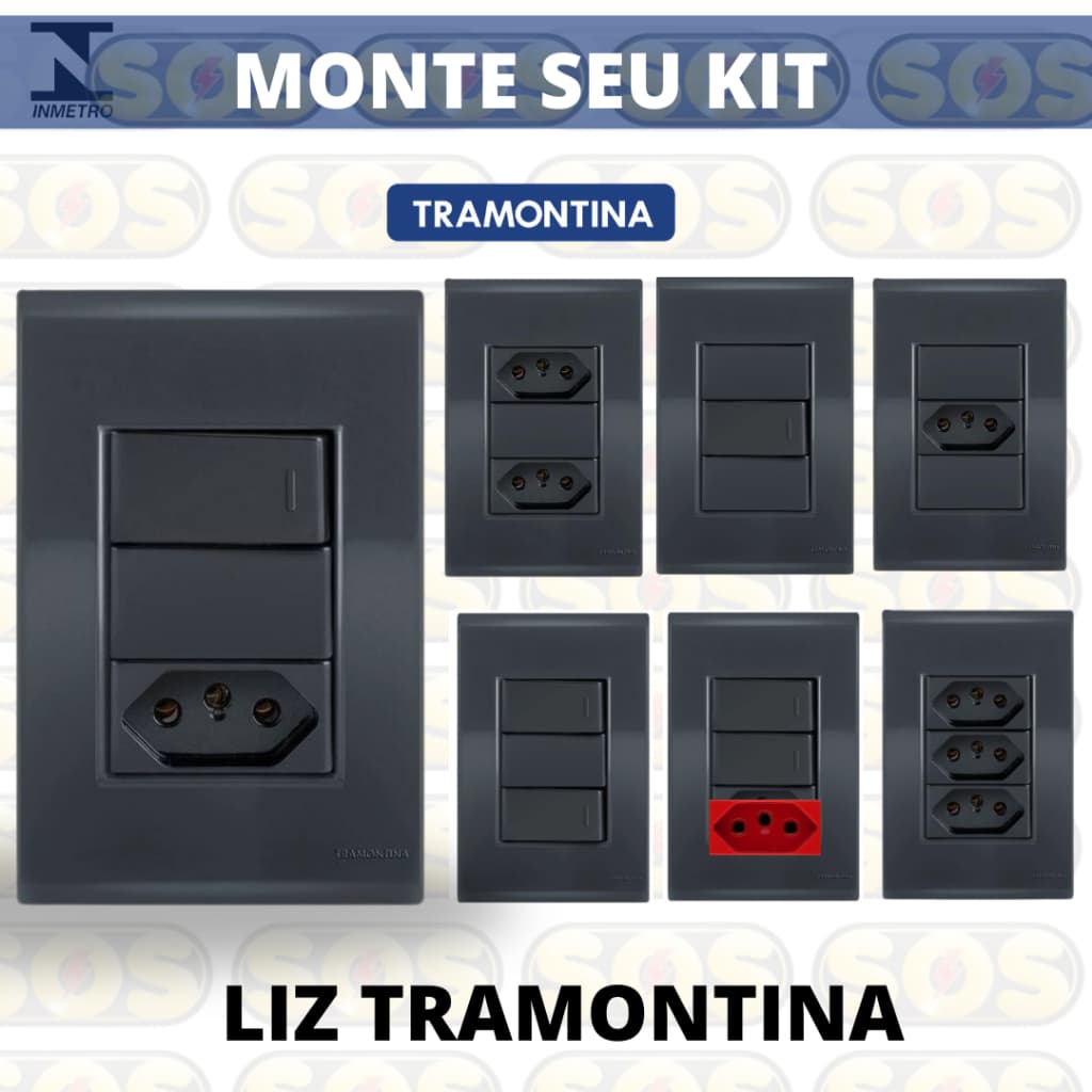 Conjunto  Tomadas, Interruptores e Placas 4x2 Grafite Tramontina Liz